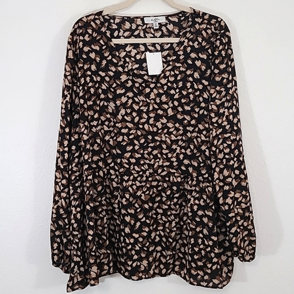 *NWT* MOA MOA Women's Long Sleeve Patterned Peplum Top, size 2X
